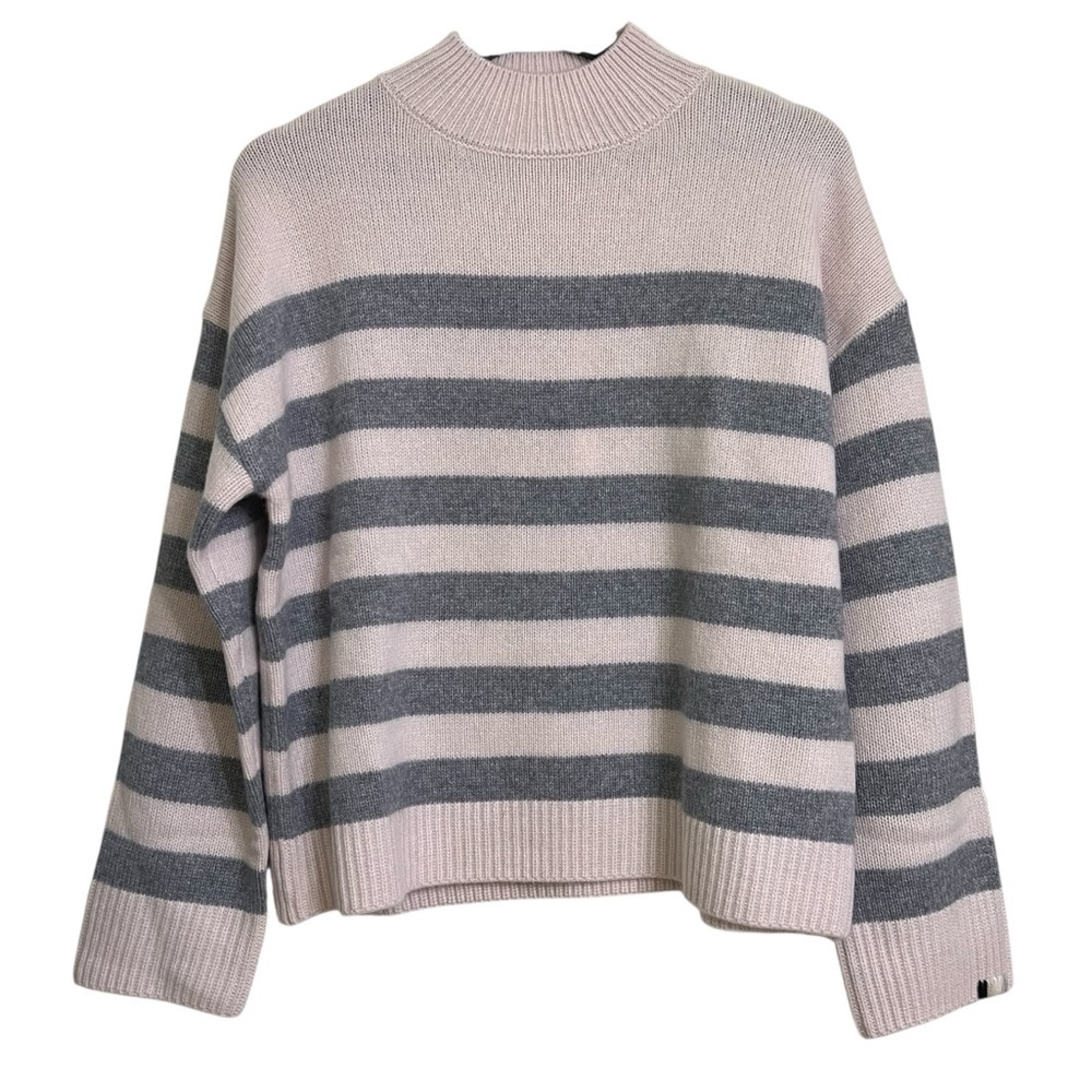 One Grey Day Cashmere Mockneck Sweater Lilac Grey Stripe XS NWT Contemporary